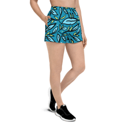 leaves on a blue background women’s recycled athletic shorts