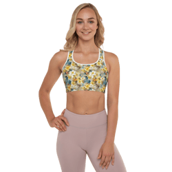colorful spring flowers seamless pattern padded sports bra