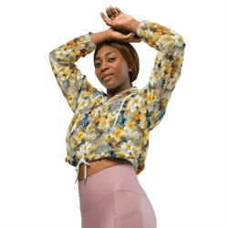 colorful spring flowers seamless pattern women’s cropped windbreaker