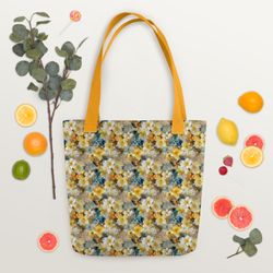 colorful spring flowers seamless pattern tote bag