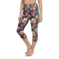 beautiful romantic flowers chic floral pattern yoga capri leggings