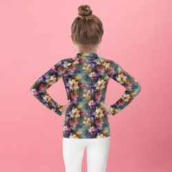 beautiful romantic flowers chic floral pattern kids rash guard