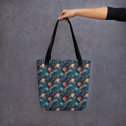watercolor outer space planets galaxy pattern tote bag