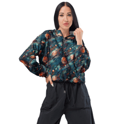 watercolor outer space planets galaxy pattern women’s cropped windbreaker