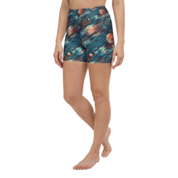 Watercolor Outer Space Planets Galaxy Pattern Yoga Shorts