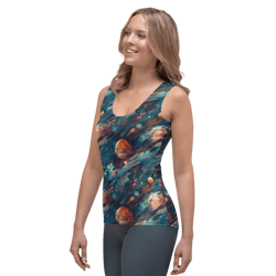 Watercolor Outer Space Planets Galaxy Pattern Sublimation Cut & Sew Tank Top