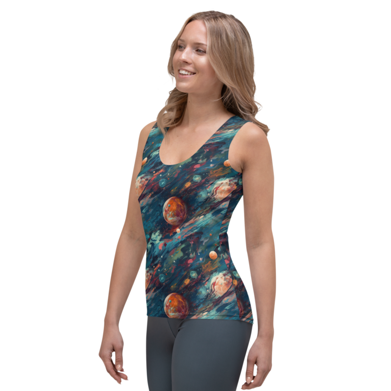 Watercolor Outer Space Planets Galaxy Pattern Sublimation Cut & Sew Tank Top