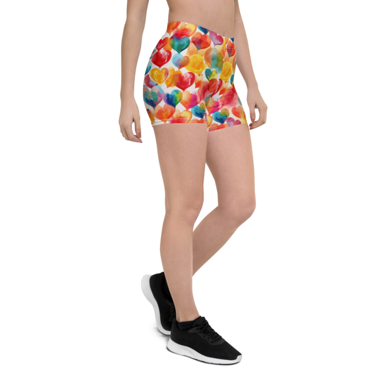 Colorful Watercolor Hearts Cute Girly Pattern Shorts