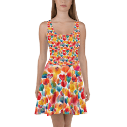 Colorful Watercolor Hearts Cute Girly Pattern Skater Dress