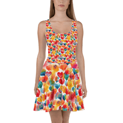 colorful watercolor hearts cute girly pattern skater dress