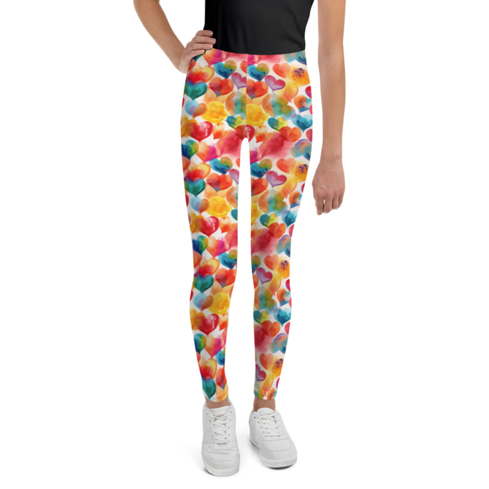 Colorful Watercolor Hearts Cute Girly Pattern Youth Leggings