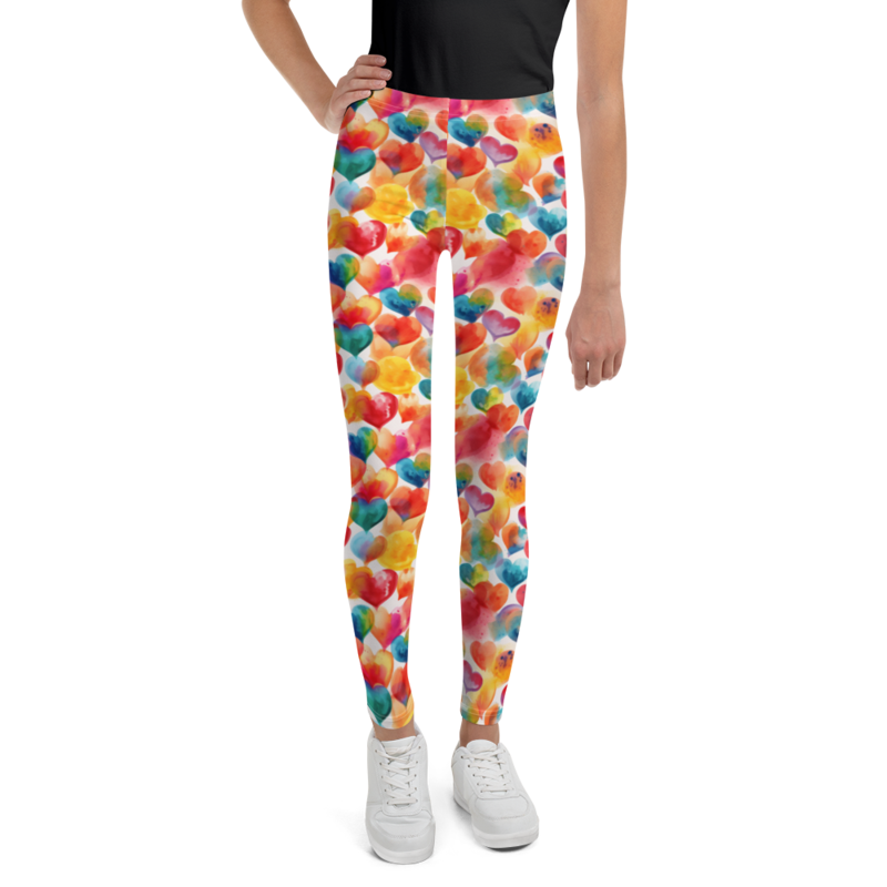 Colorful Watercolor Hearts Cute Girly Pattern Youth Leggings