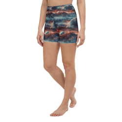 planets outer space galaxy watercolor pattern yoga shorts