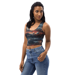 planets outer space galaxy watercolor pattern crop top