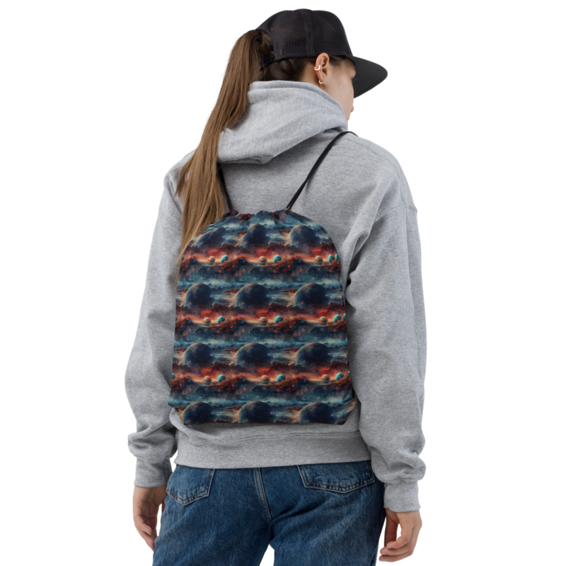 Planets Outer Space Galaxy Watercolor Pattern Drawstring bag