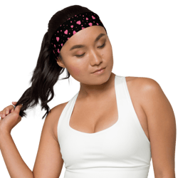 pink hearts on the black background headband