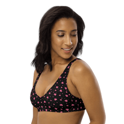 pink hearts on the black background recycled padded bikini top