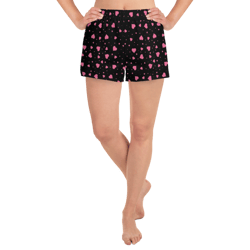 pink hearts on the black background women’s recycled athletic shorts