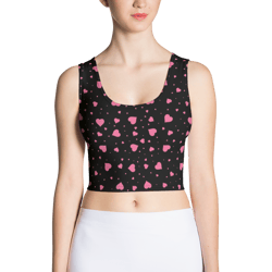 pink hearts on the black background crop top