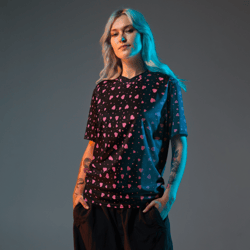 pink hearts on the black background recycled unisex sports jersey