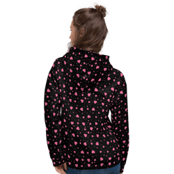 pink hearts on the black background unisex hoodie