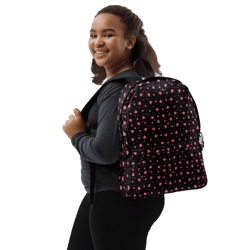 pink hearts on the black background backpack