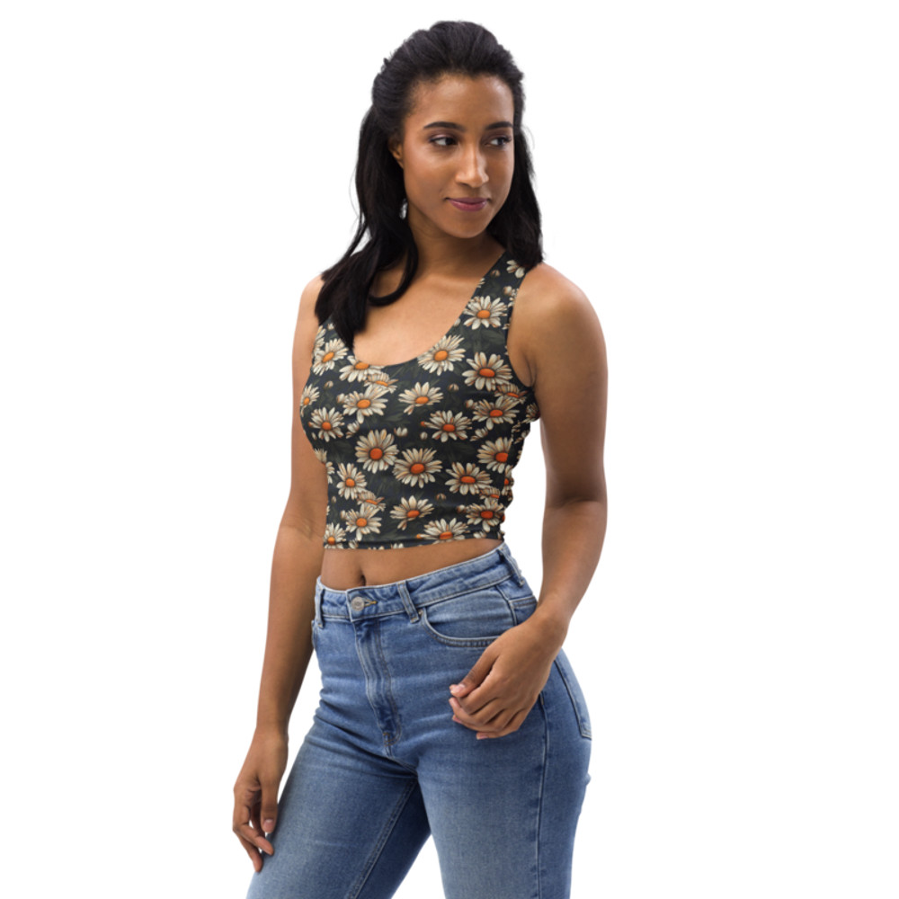 Daisy Flowers Retro Seamless Pattern Crop Top