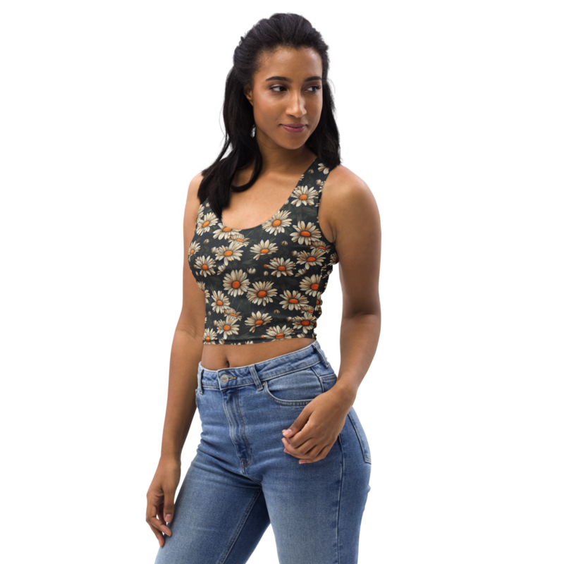 Daisy Flowers Retro Seamless Pattern Crop Top