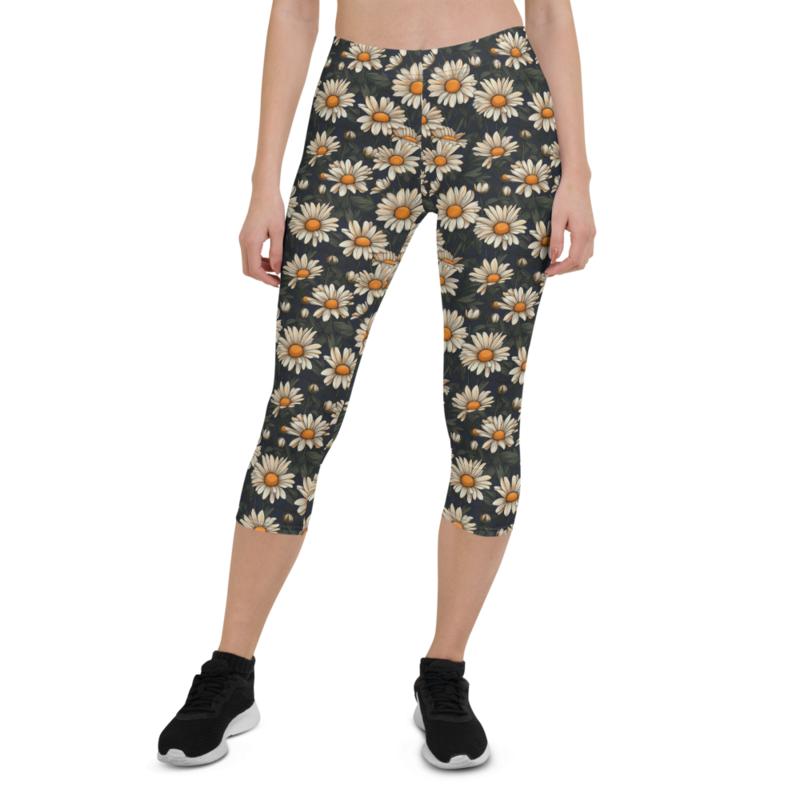 Daisy Flowers Retro Seamless Pattern Capri Leggings
