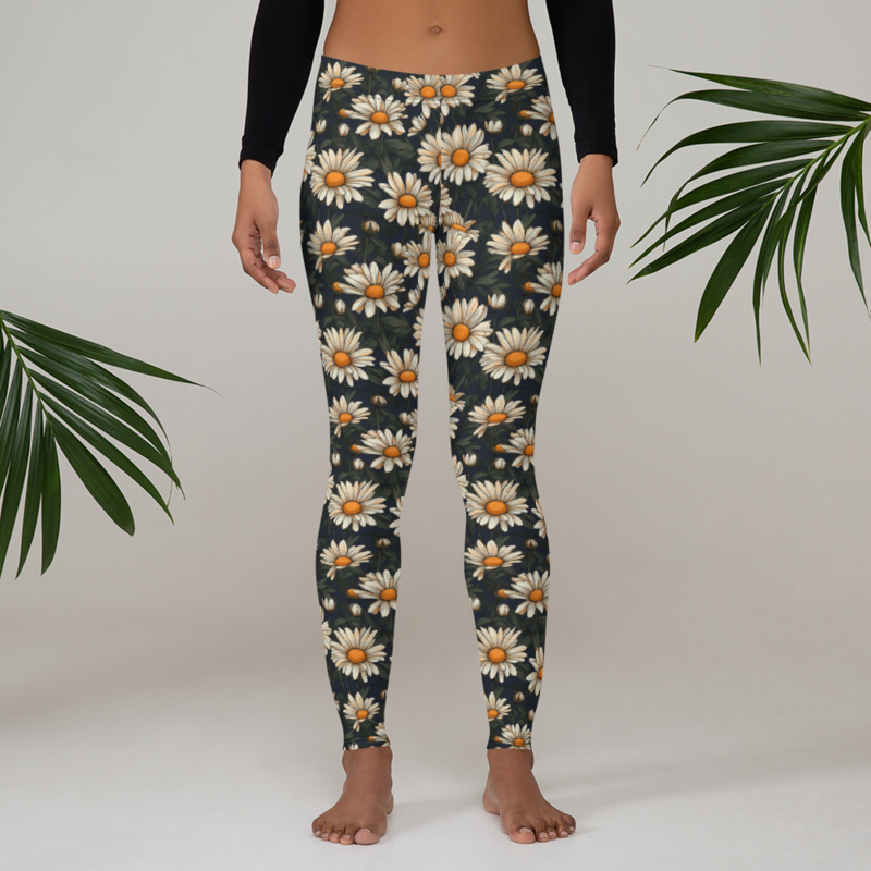Daisy Flowers Retro Seamless Pattern Leggings