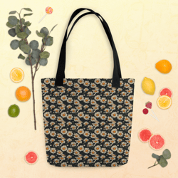 daisy flowers retro seamless pattern tote bag