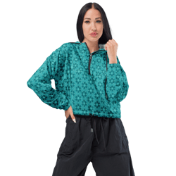 aquatic flowers seamless pattern women’s cropped windbreaker