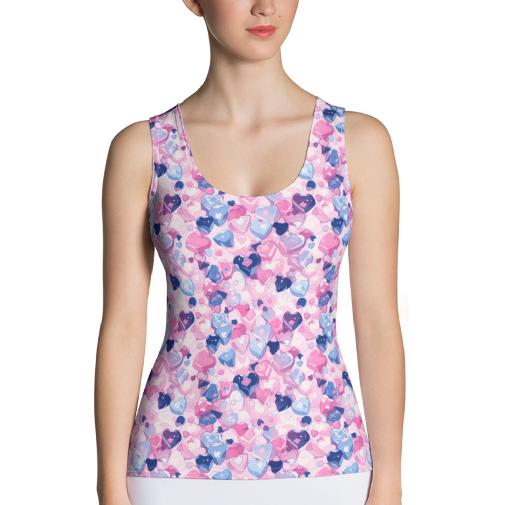 Cartoon Love Hearts Pattern Sublimation Cut & Sew Tank Top