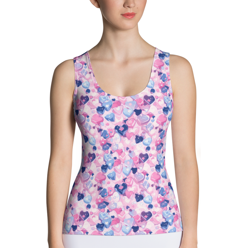 Cartoon Love Hearts Pattern Sublimation Cut & Sew Tank Top