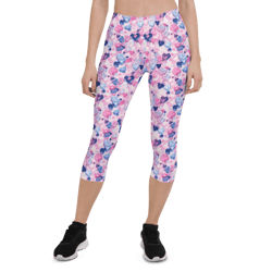 cartoon love hearts pattern capri leggings