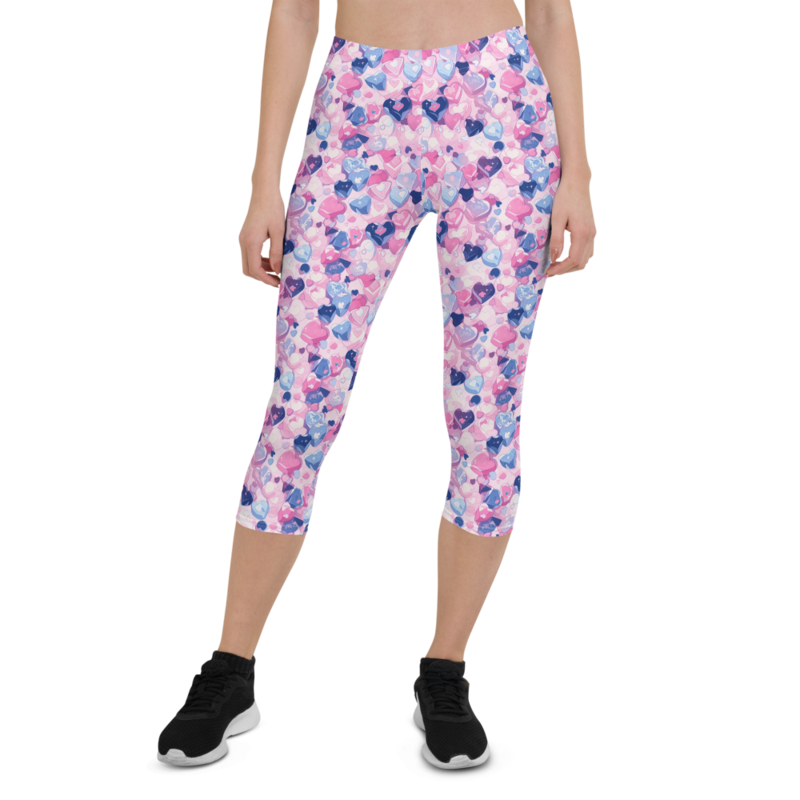 Cartoon Love Hearts Pattern Capri Leggings