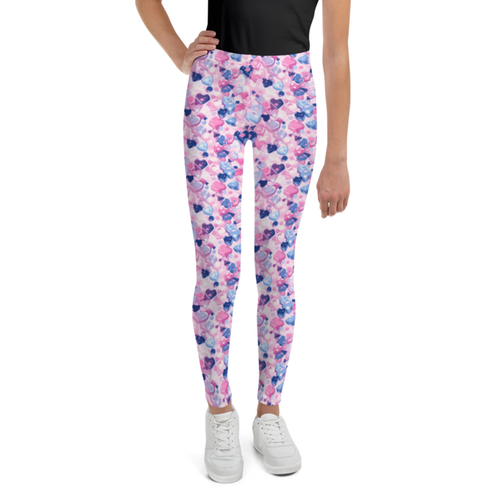 Cartoon Love Hearts Pattern Youth Leggings