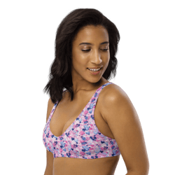 cartoon love hearts pattern recycled padded bikini top
