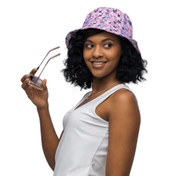 cartoon love hearts pattern reversible bucket hat