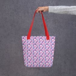 cartoon love hearts pattern tote bag
