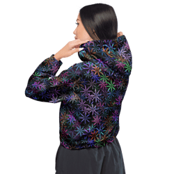 neon sparkle flowers pattern women’s cropped windbreaker