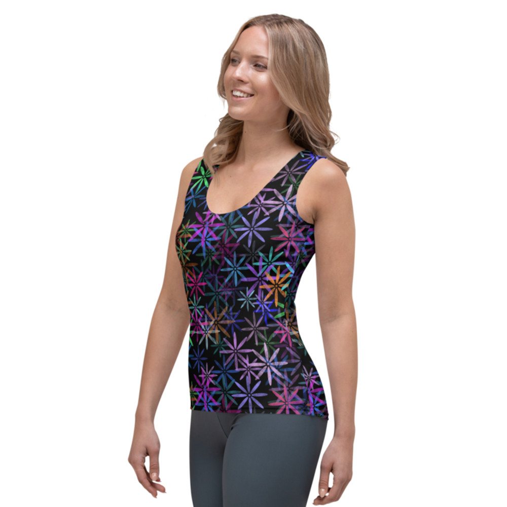 Neon Sparkle Flowers Pattern Sublimation Cut & Sew Tank Top