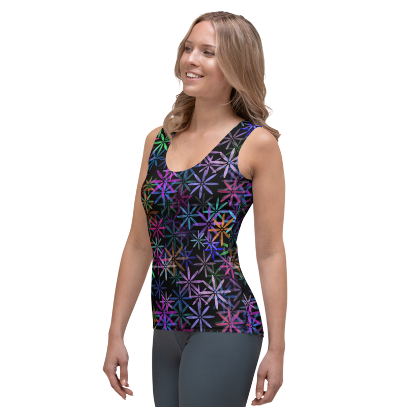 Neon Sparkle Flowers Pattern Sublimation Cut & Sew Tank Top