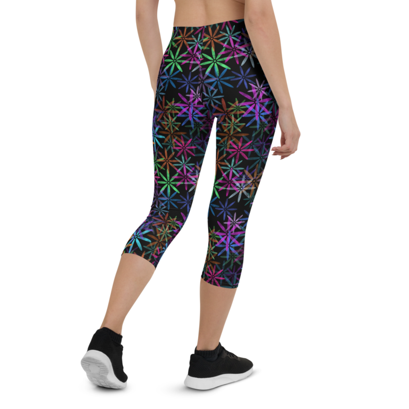 Neon Sparkle Flowers Pattern Capri Leggings
