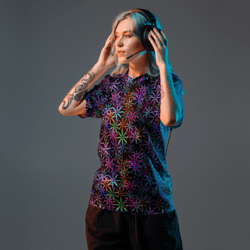 neon sparkle flowers pattern recycled unisex sports jersey