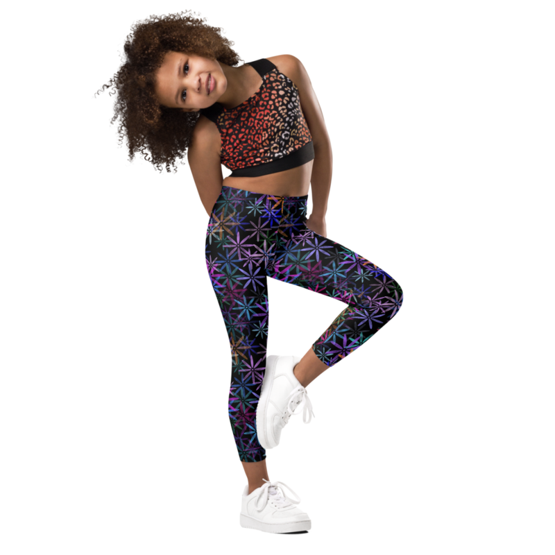 Neon Sparkle Flowers Pattern Kid's Leggings