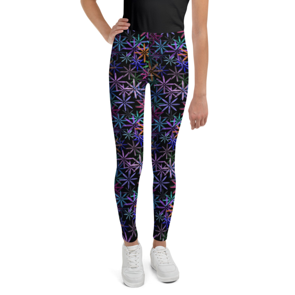 Neon Sparkle Flowers Pattern Youth Leggings