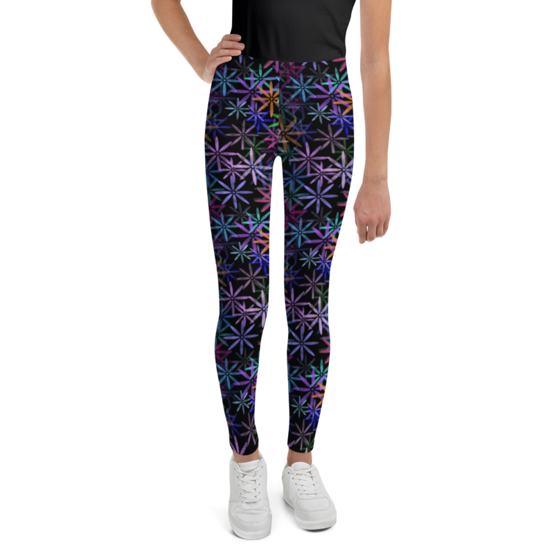 Neon Sparkle Flowers Pattern Youth Leggings