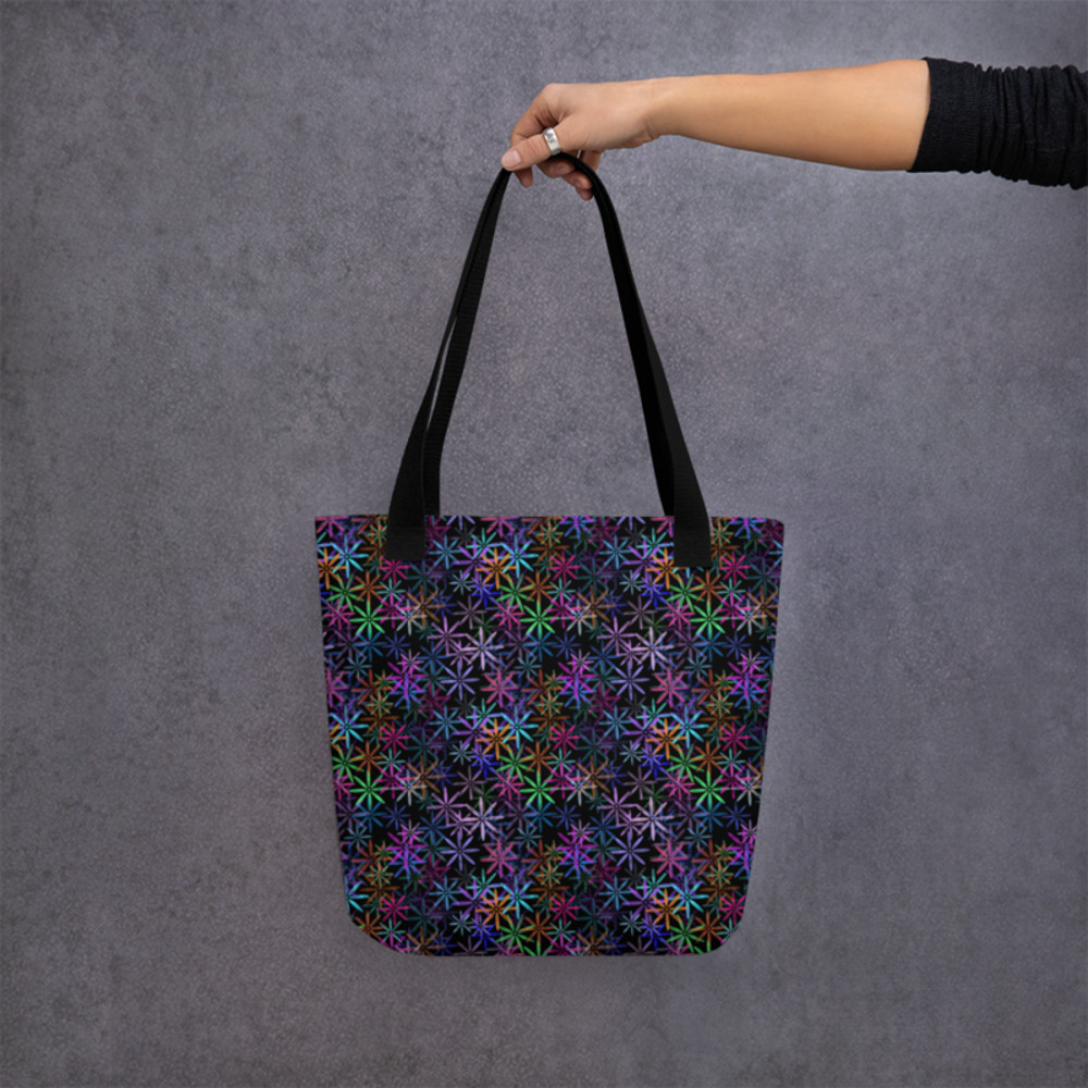Neon Sparkle Flowers Pattern Tote bag