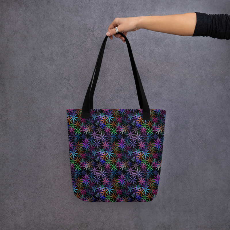Neon Sparkle Flowers Pattern Tote bag